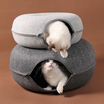 Four Seasons Available Cat Nest Round Woolen Felt Pet Dual-use Cat Nest Tunnel Interactive Training Toy Grey Felt Cat Nest - shoptrendbeast.com