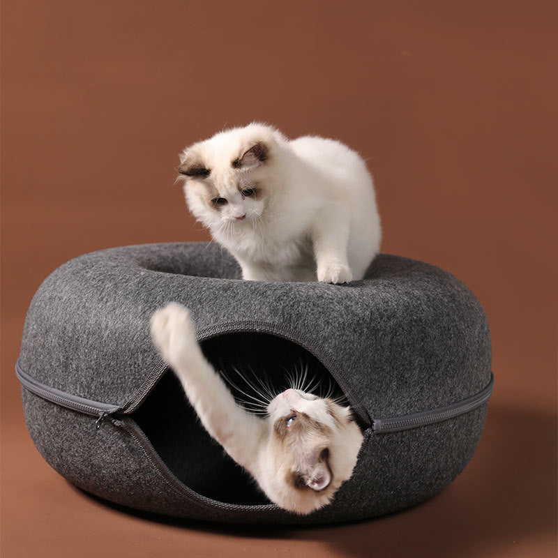 Four Seasons Available Cat Nest Round Woolen Felt Pet Dual-use Cat Nest Tunnel Interactive Training Toy Grey Felt Cat Nest - shoptrendbeast.com