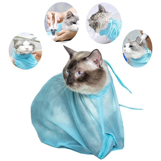 Pet Soft Cat Grooming Bag Adjustable Multifunctional Polyester Cat Washing Shower Mesh Bags Pet Nail Trimming Bags - shoptrendbeast.com