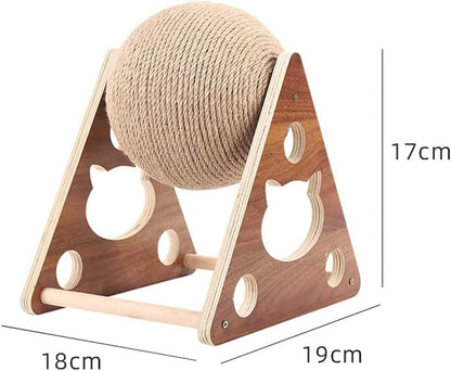 Wooden Cat Catching Treadmill Ball Toy Cat Grinding Claw Sisal Rope Ball, Cat Scratching Ball On Stand, Interactive Solid Wood Cat Catching Ball Pet Toy - shoptrendbeast.com