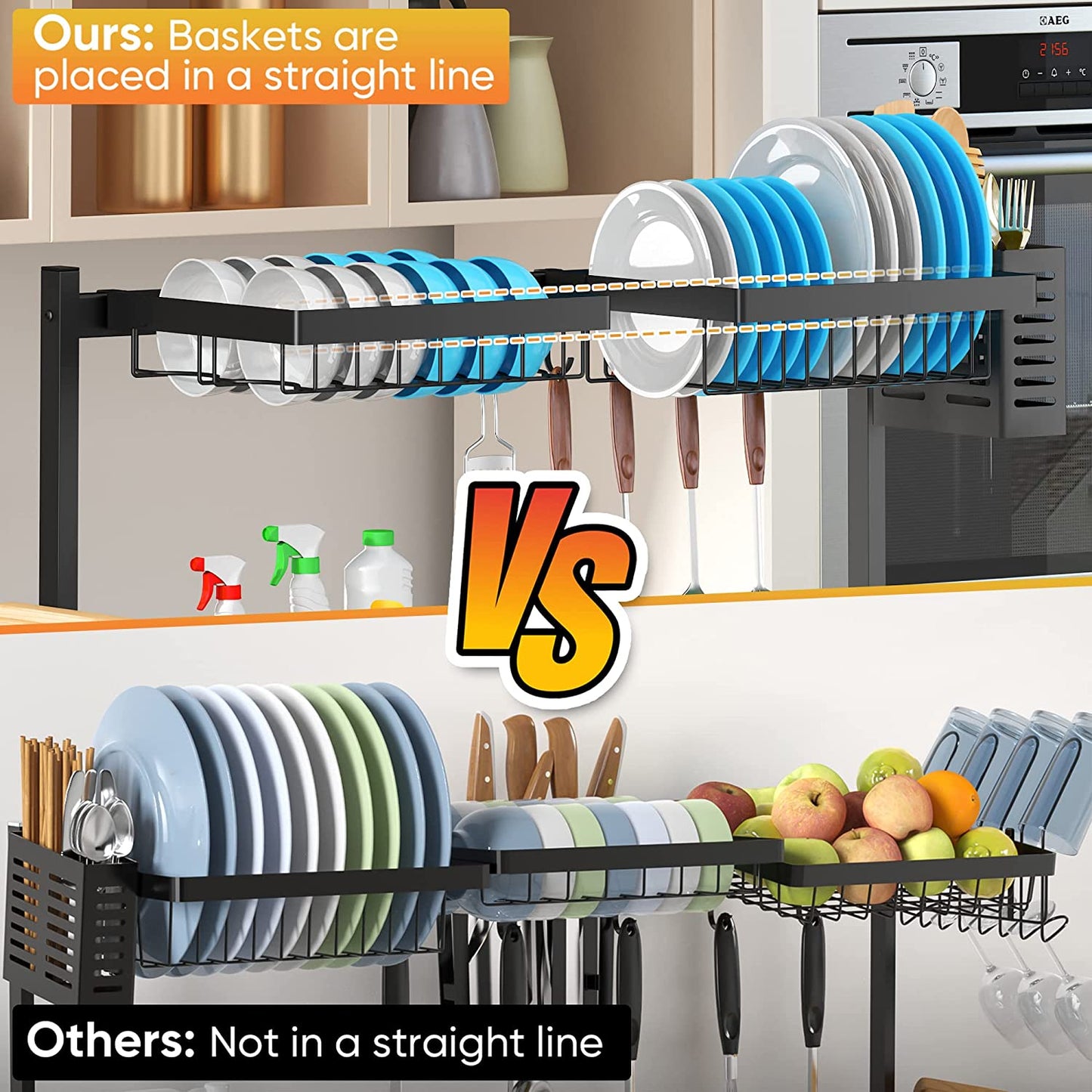 over Sink Dish Drying Rack (26"-38"), Adjustable Large Dish Drainer for Storage Kitchen Counter Organization, 2 Tier Stainless Steel over Sink Dish Rack Display-Simplified