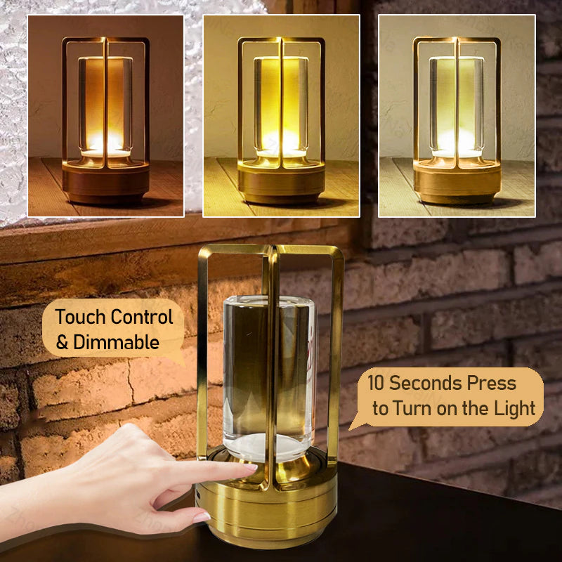 LED Cordless Table Lamp Retro Bar Metal Desk Lamps Rechargeable Touch Dimming Night Light Restaurant Bedroom Home Outdoor Decor