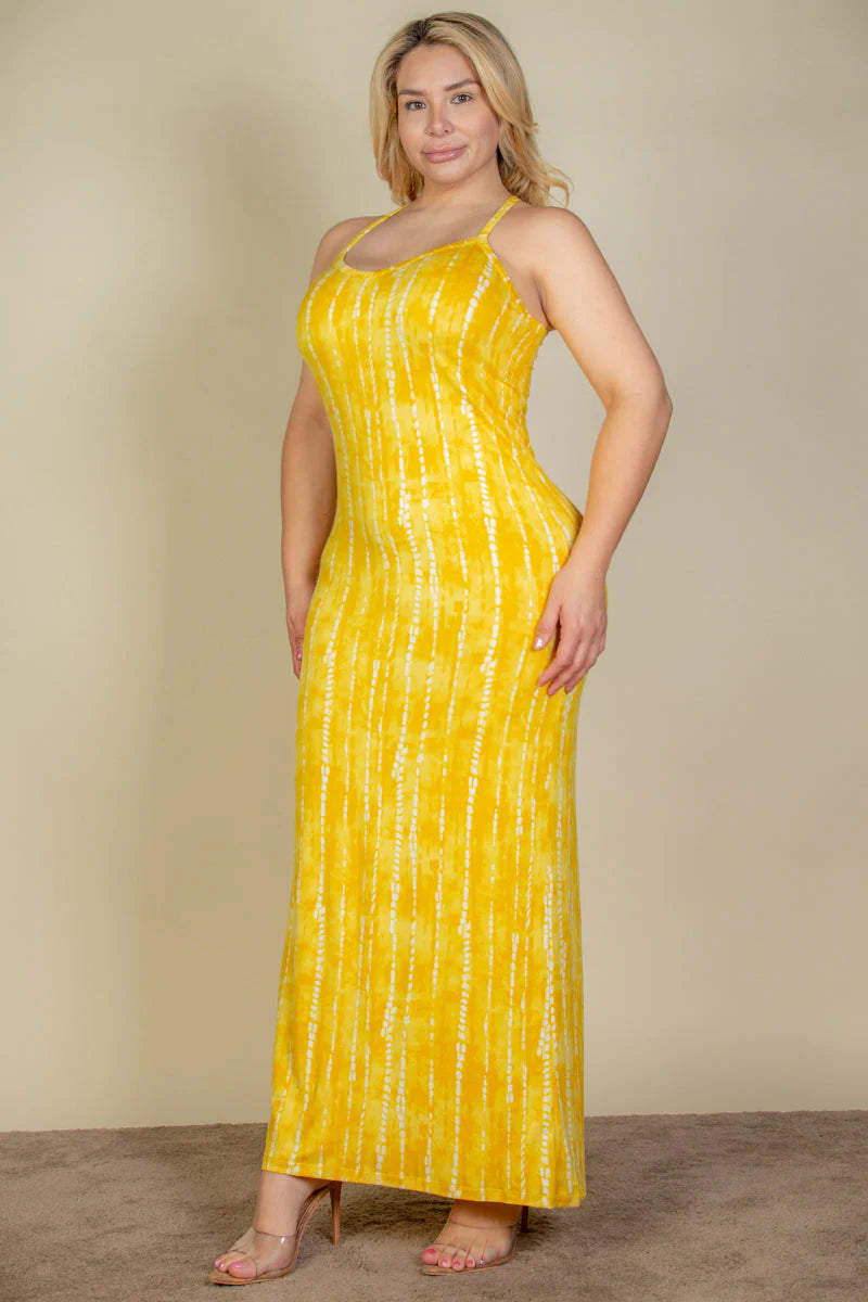 Plus Size Tie Dye Printed Cami Bodycon Maxi Dress (CAPELLA)