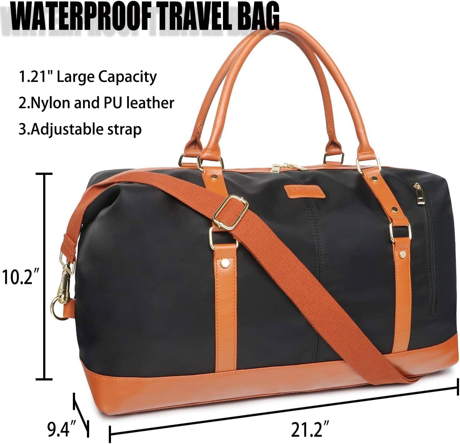 Duffle Bag Smooth Nylon Leather Weekender Overnight Travel Carry on Bag
