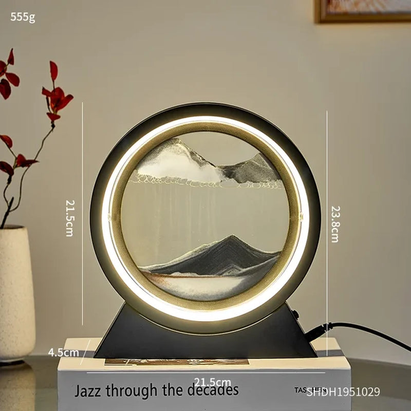 LED Light Creative Quicksand Table Lamp Moving Sand Art Picture 3D Hourglass Deep Sea Sandscape Bedroom Lamp for Home Decor Gift