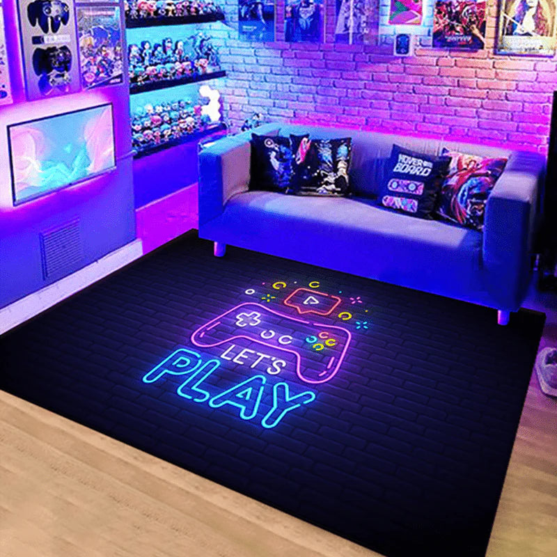 Neon Graphic Print Gamer Floor Mat Medium & Large Game Area Rugs by NS