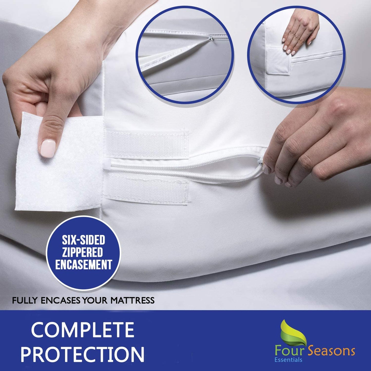 Full Size Mattress Protector Bedbug Waterproof Zippered Cover Hypoallergenic Premium Quality Encasement White