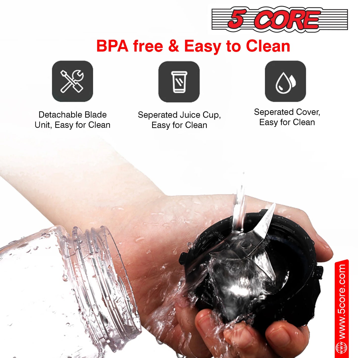 5 Core Personal Blender 20 Oz Capacity BPA Free Food Processor W 600Ml Portable Travel Bottle 300W Electric Motor Powerful Food Processor -5C 521