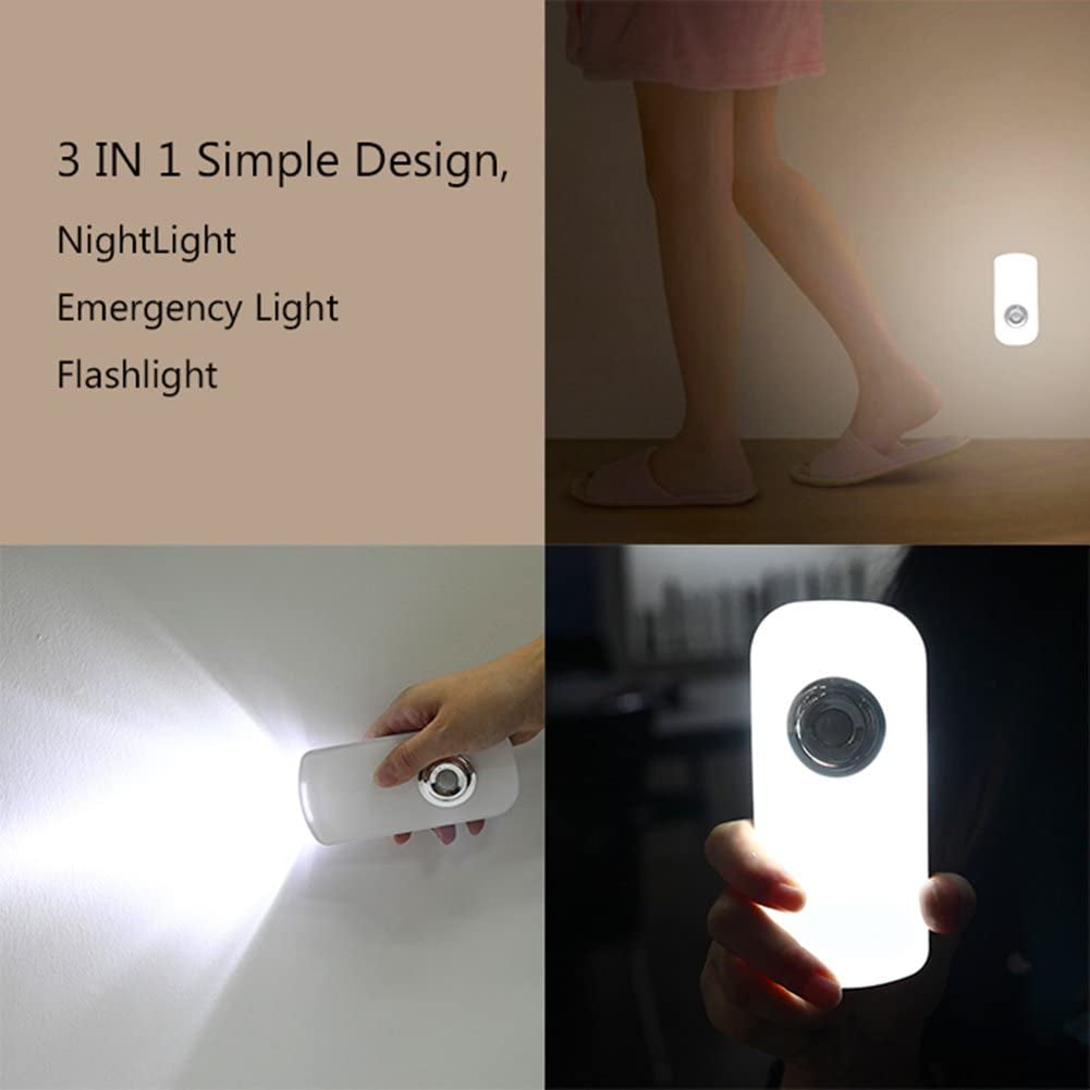 LED Night Light Motion Sensor Flashlight Cut Light 3-In-1, Rechargeable Emergency Light, Energy Saving Auto Sensing Portable Wall Mount Light - White
