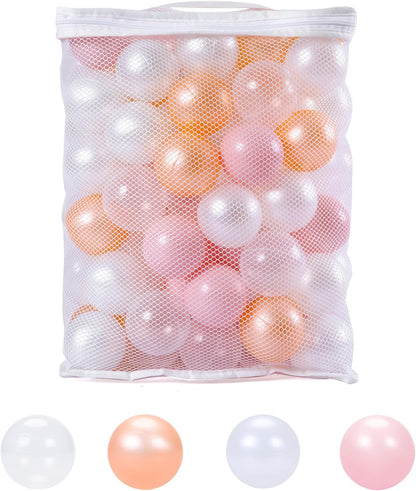 Pit Ball for Baby Toddlers Pet Fun Toys for Ball Pit Pool Playpen, Indoor Outdoor Play with Storage Bag, Pack of 100, Pink+Gold+White+Transparent （Ball Pit Not Include）