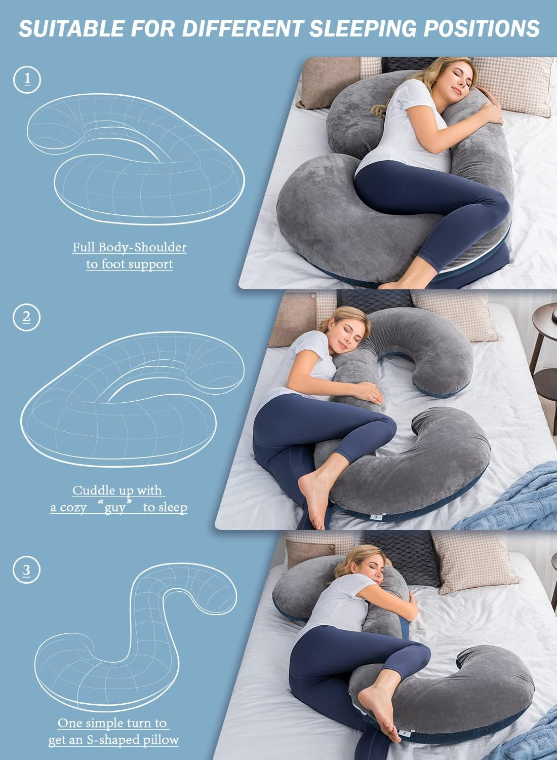 Pregnancy Pillow,Maternity Body Pillow for Sleeping,C Shaped Body Pillow for Pregnant Women with Removable Velvet Cover