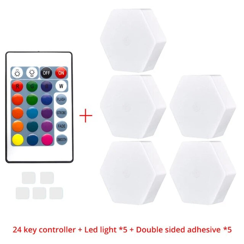 RGB LED Quantum Hexagon Light Touch Sensor Wall Lamp DC 5V Honeycomb Colorful Modular Control Night for Bedroom Decoration