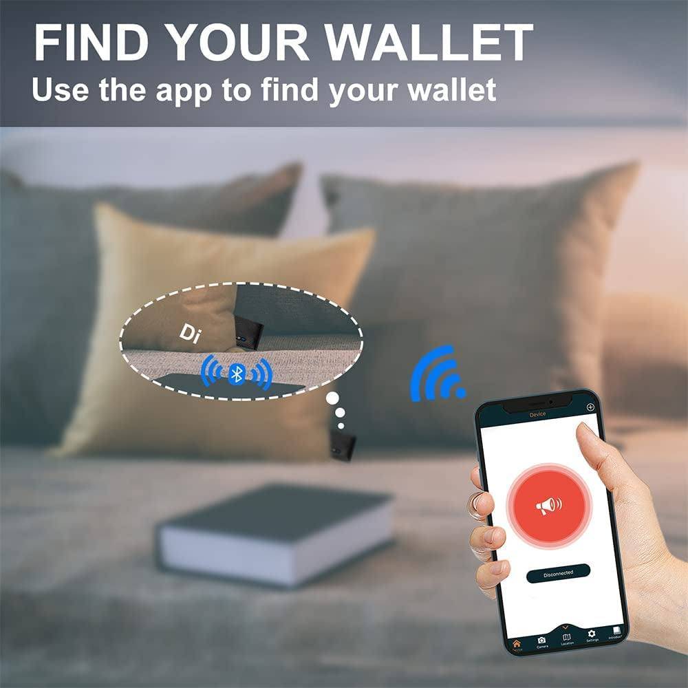 Anti-Lost Bluetooth Wallet Tracker & Finder GPS Position Locator Mens Slim Minimalist Trackable Cool Leather Wallet Credit Card Holder Gifts with Box