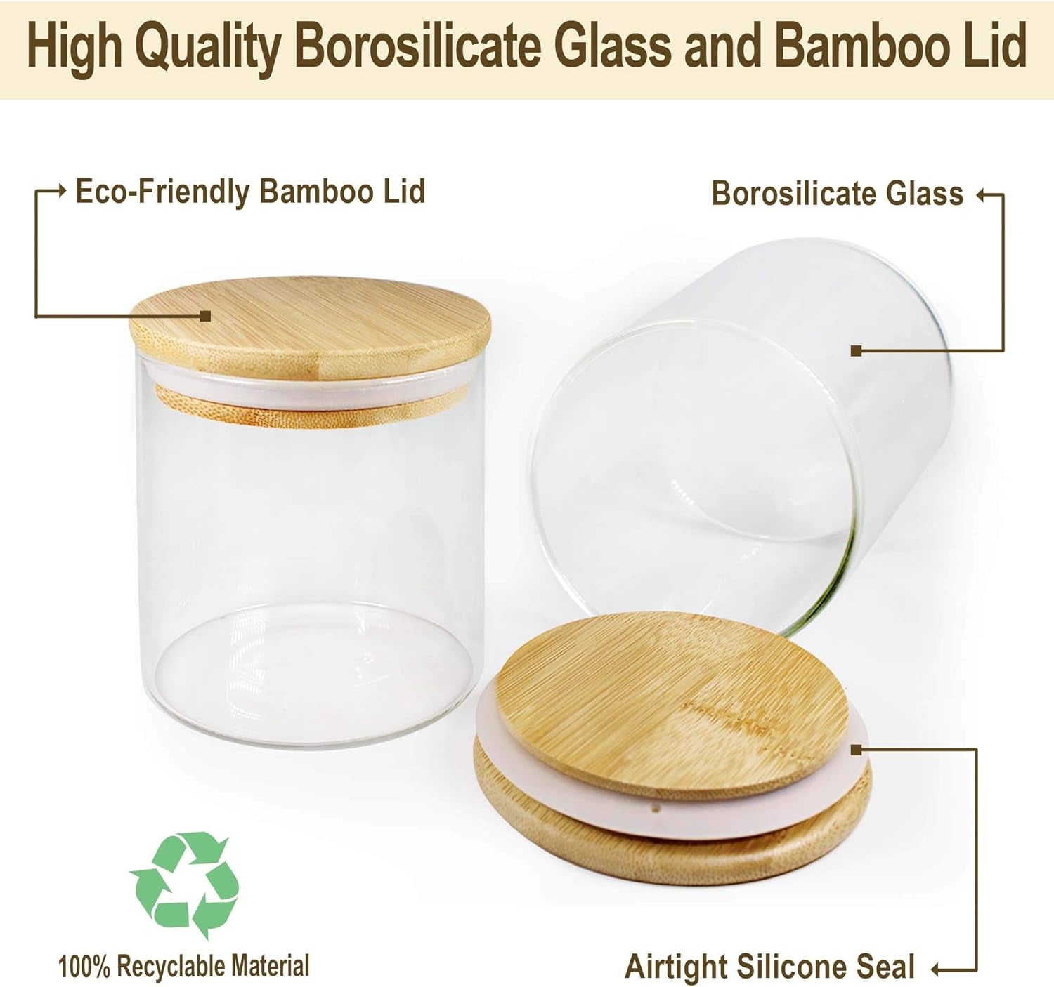Glass Jars with Bamboo Lids, Glass Food Jars and Canisters Sets, 9 Pack of 16Oz