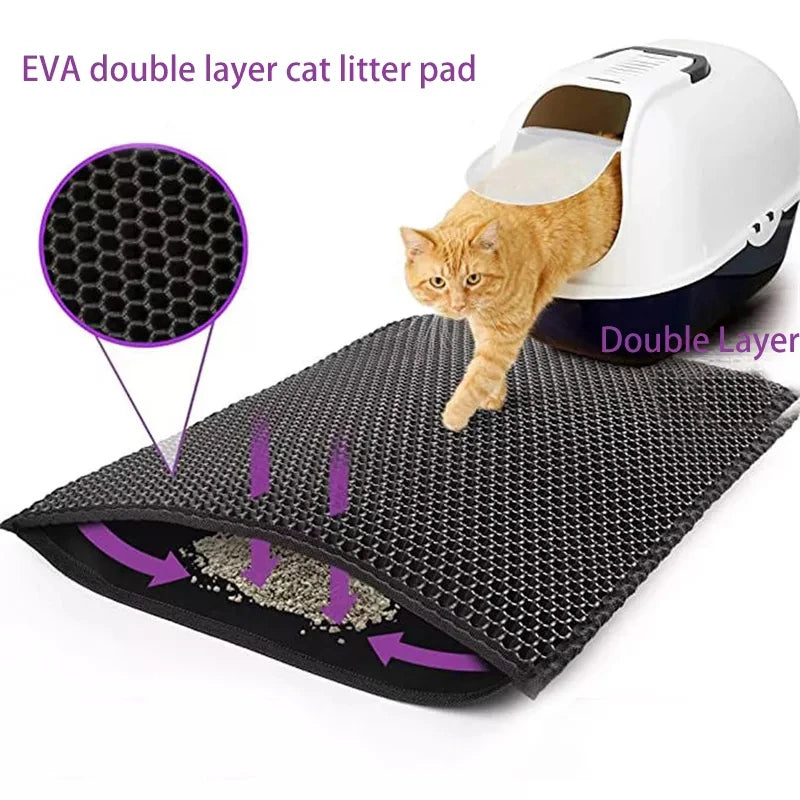 Cat Litter Mat with Gift Double Layer Waterproof Pet Litter Box Mat Non-Slip Sand Cat Pad Washable Bed Mat Clean Pad Products
