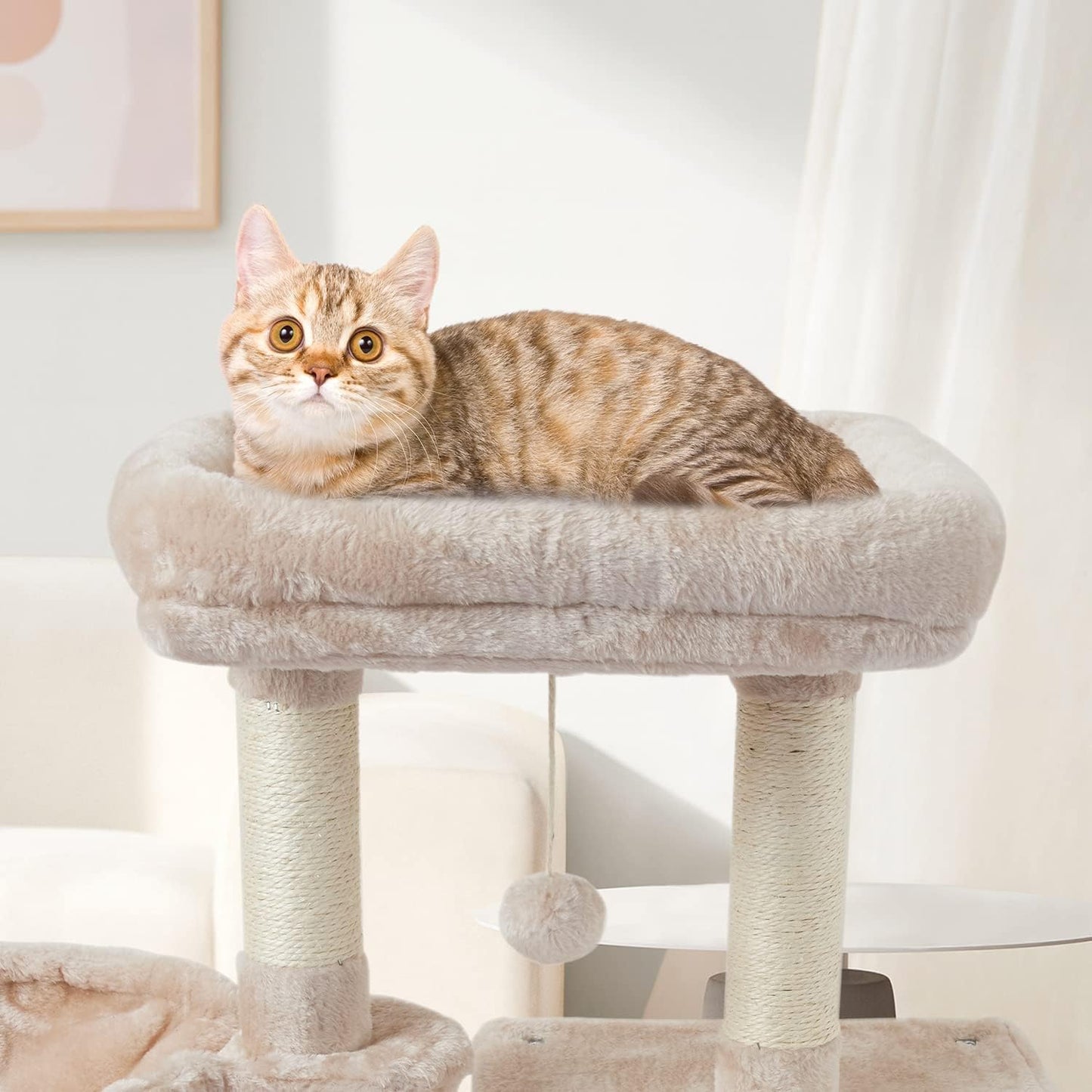 Cute Cat Tree Kitten Cat Tower for Indoor Cat Condo Sisal Scratching Posts with Jump Platform Cat Furniture Activity Center Play House Beige
