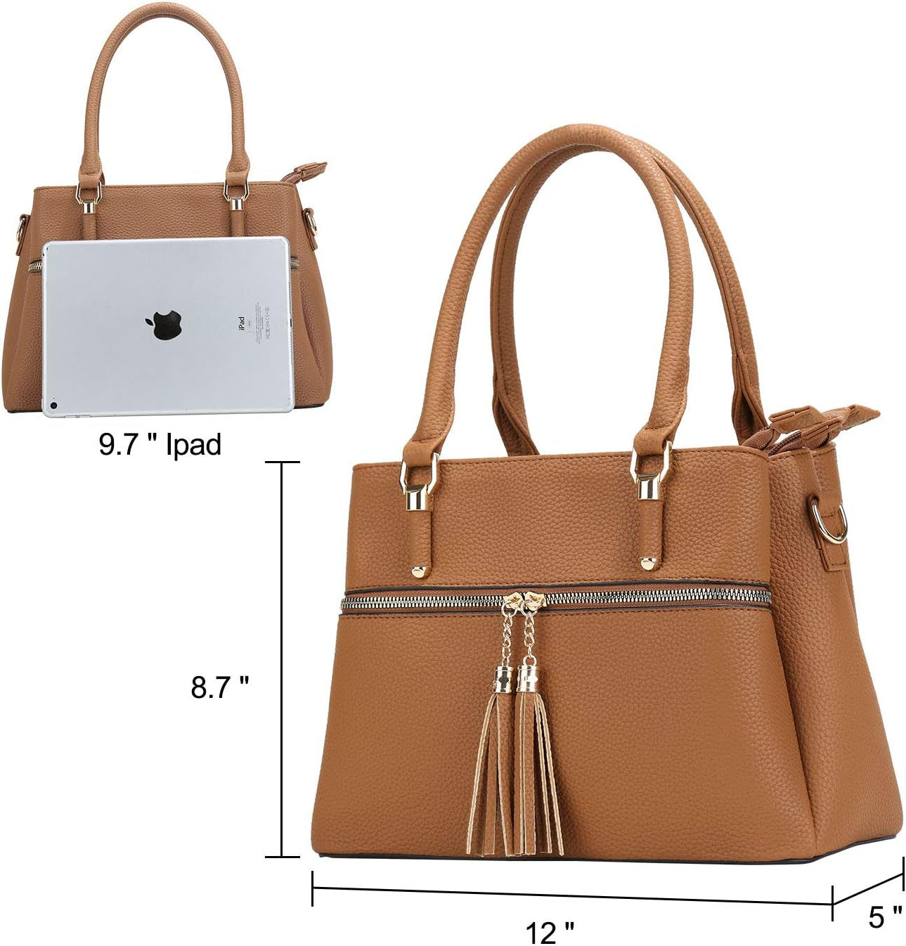 Women Satchel Bags Handle Shoulder Handbags and Purses Pockets Zipper Leather Crossbody Bags
