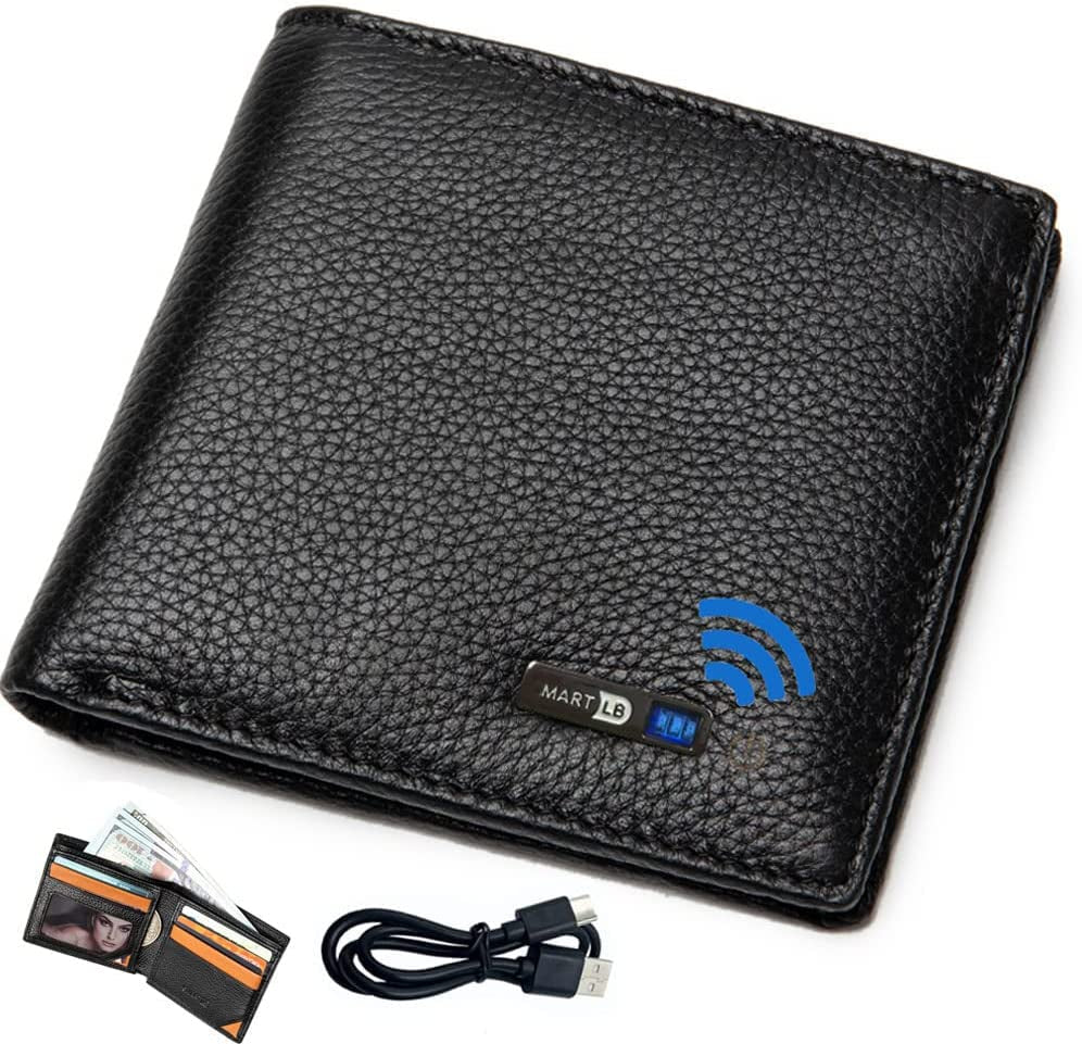 Anti-Lost Bluetooth Wallet Tracker & Finder GPS Position Locator Mens Slim Minimalist Trackable Cool Leather Wallet Credit Card Holder Gifts with Box