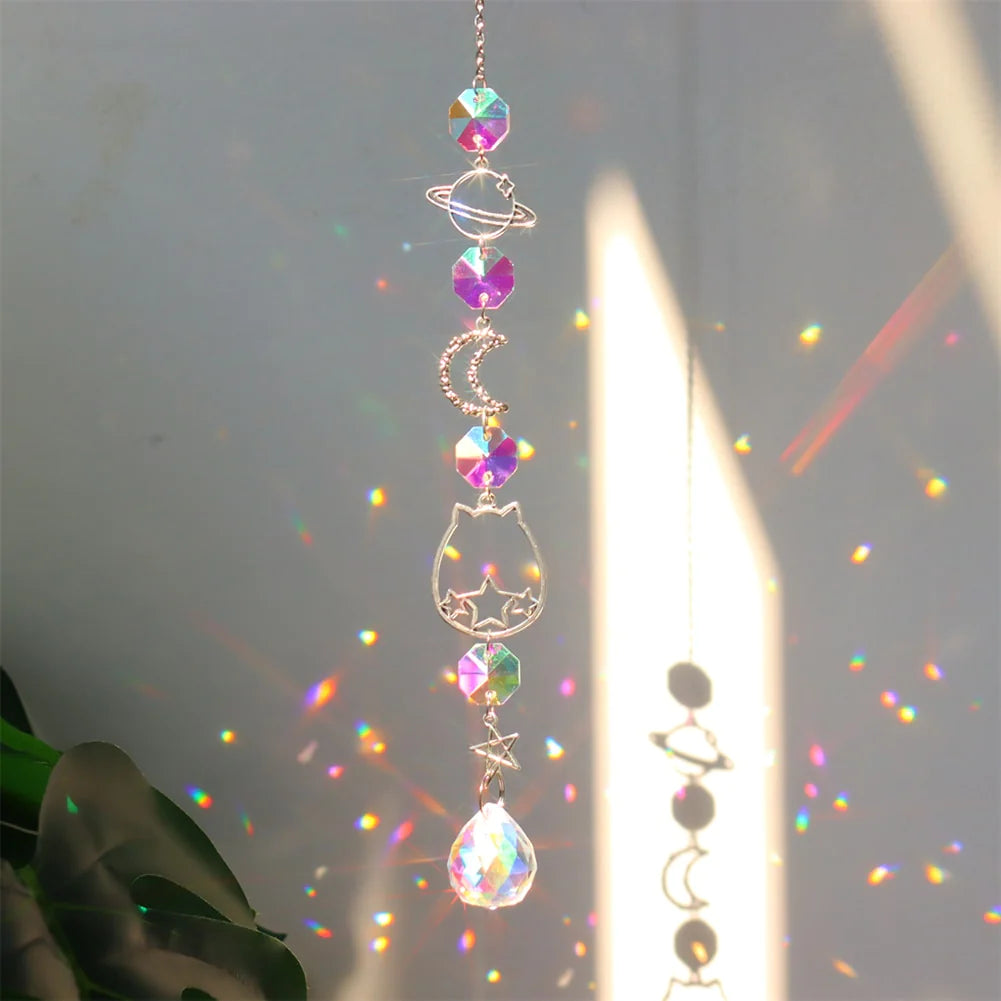 Suncatcher Crystal Wind Chime Holographic Star Moon Diamond Prisms