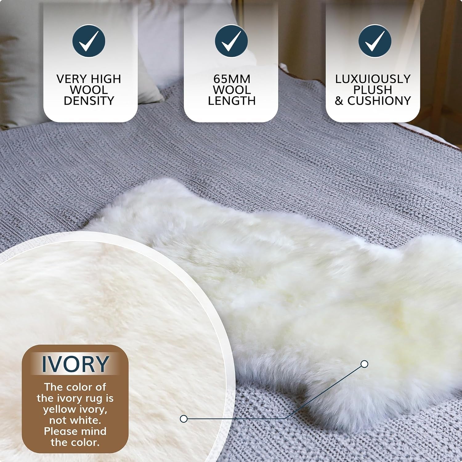 Authentic New Zealand Sheepskin Area Rug, Versatile Fluffy Wool Cover in Multiple Sizes, Perfect for Bedrooms, Living Rooms, Chair Covers, or Motorcycle Seats