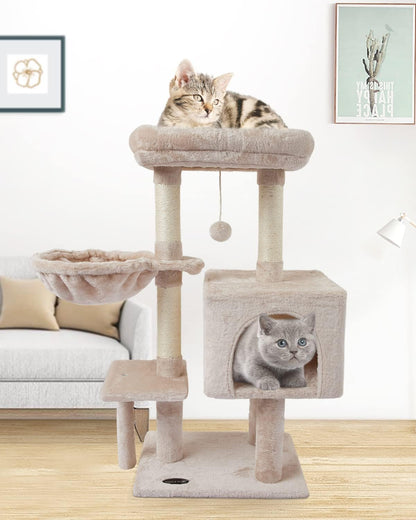 Cute Cat Tree Kitten Cat Tower for Indoor Cat Condo Sisal Scratching Posts with Jump Platform Cat Furniture Activity Center Play House Beige