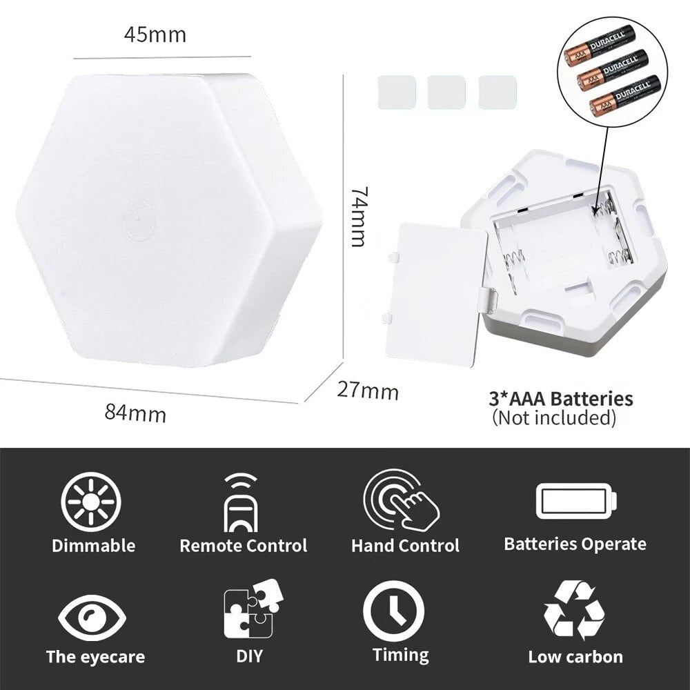 RGB LED Quantum Hexagon Light Touch Sensor Wall Lamp DC 5V Honeycomb Colorful Modular Control Night for Bedroom Decoration