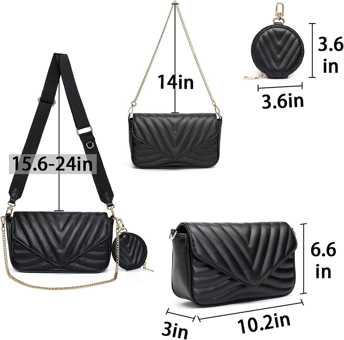 Small Quilted Crossbody Bag Women Multi Pochette Stylish Designer Purse Handbag with Coin Purse Including 2 Size Bag