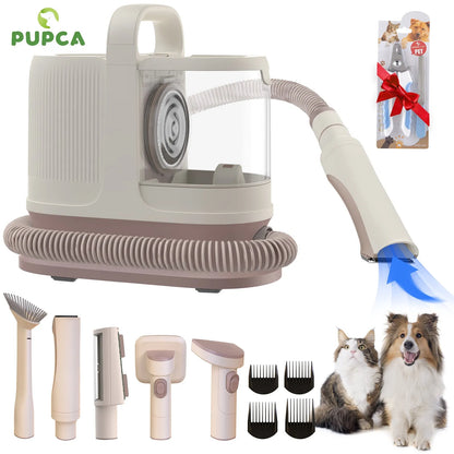 PUPCA Pet Grooming Kit 1.3L Vacuum Cleaner for Dog 99% Pet Hair 60db Low Noise & 3 Levels Suction with 7 Grooming Shedding Tools