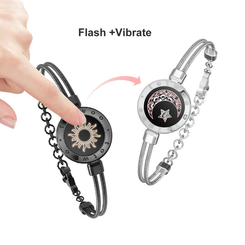 Long Distance Touch Light Up&Vibrate Bracelets for Couples, Long Distance Relationship Gifts Smart Sun&Moon Love Bracelet