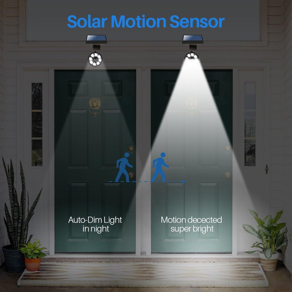 Solar Lights Outdoor Motion Sensor Aluminum, 1400-Lumens 9W LED(130W Equi.), No Power Required Solar Flood Security Spot Lights for Camp Driveway Patio Path Garden, 100-Week Protection for 100% Free