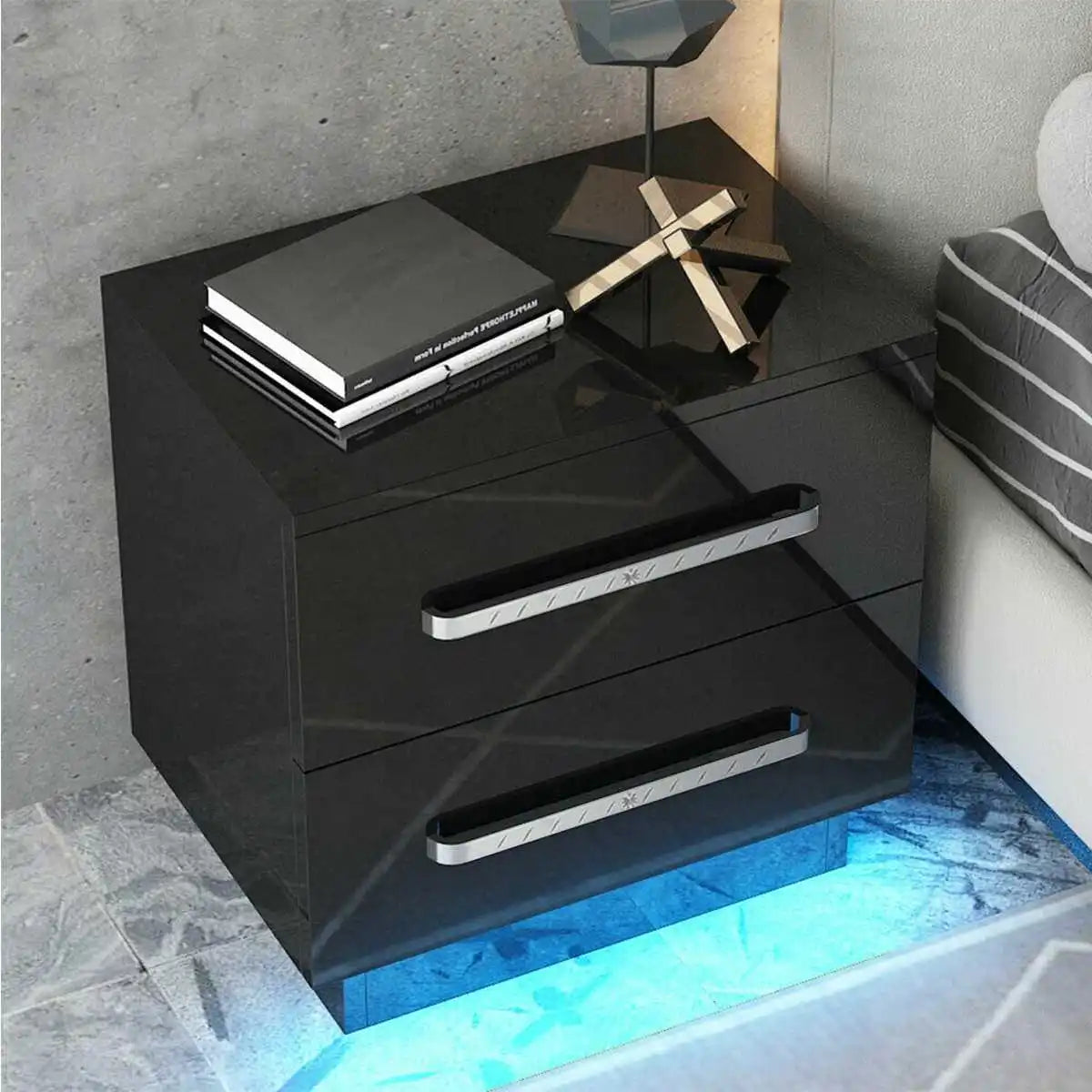 Modern Luxury Nighstand Bedside Table LED Storage Cabinet Sofa Bed Side Table High Gloss Coffee Table Home Furniture Night Stand
