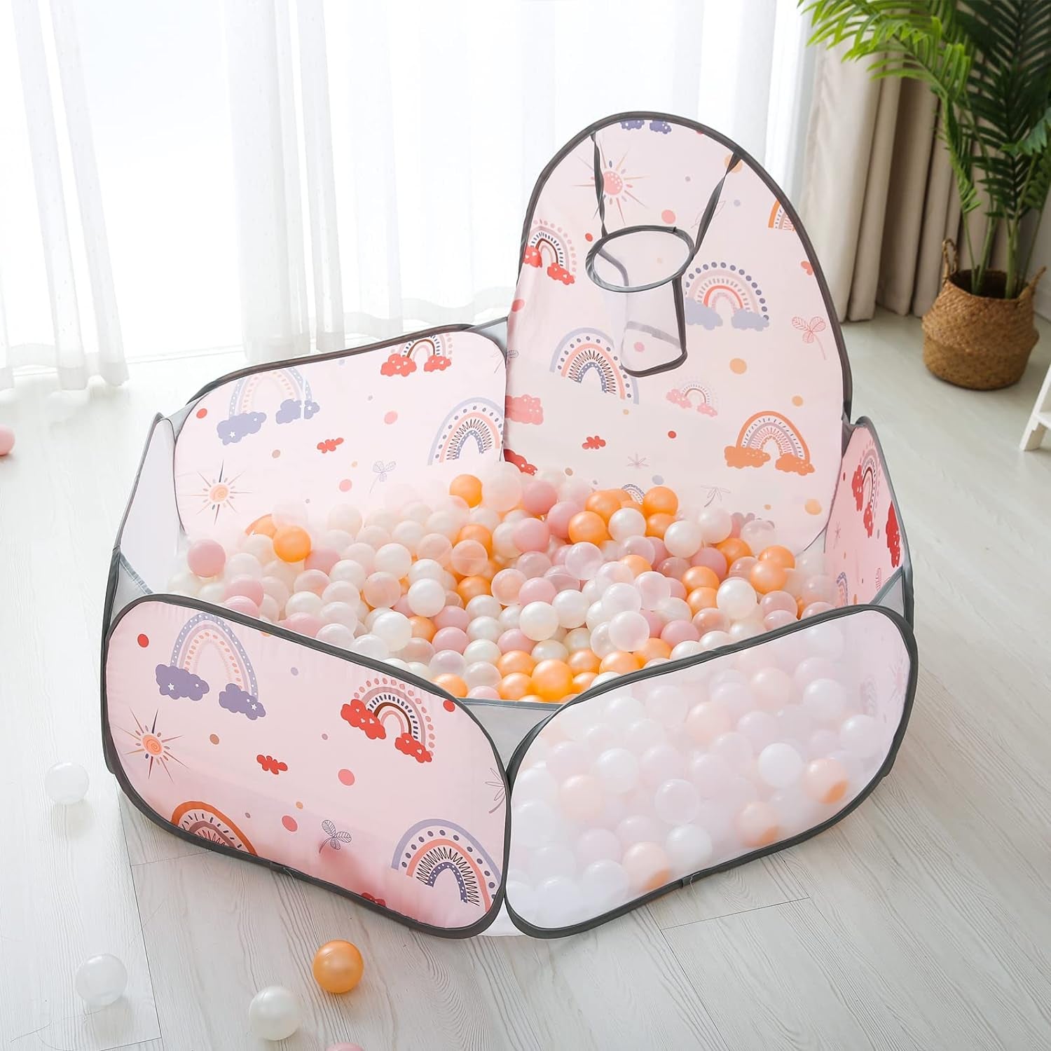 Pit Ball for Baby Toddlers Pet Fun Toys for Ball Pit Pool Playpen, Indoor Outdoor Play with Storage Bag, Pack of 100, Pink+Gold+White+Transparent （Ball Pit Not Include）
