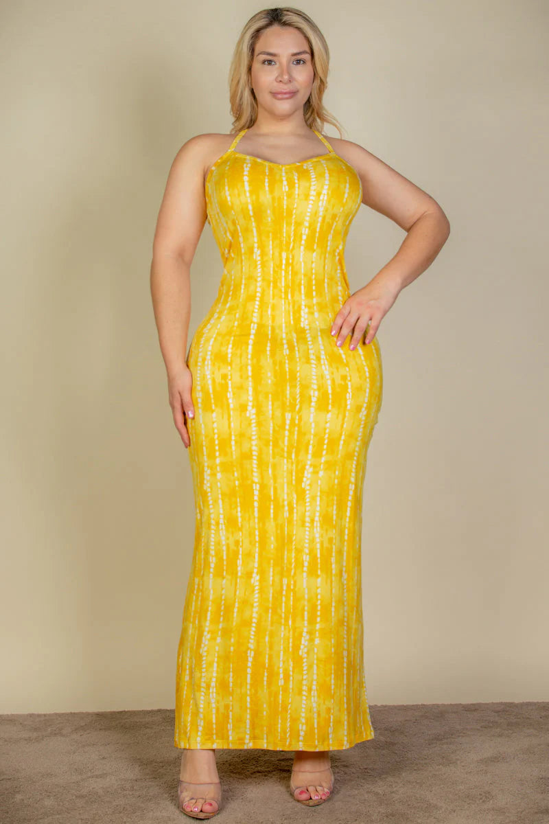 Plus Size Tie Dye Printed Cami Bodycon Maxi Dress (CAPELLA)