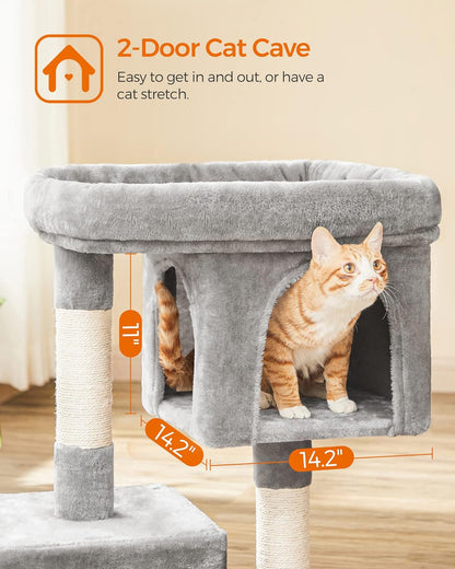 Cat Tree with Sisal-Covered Scratching Posts and 2 Plush Condos Cat Furniture for Kittens Light Gray UPCT61W