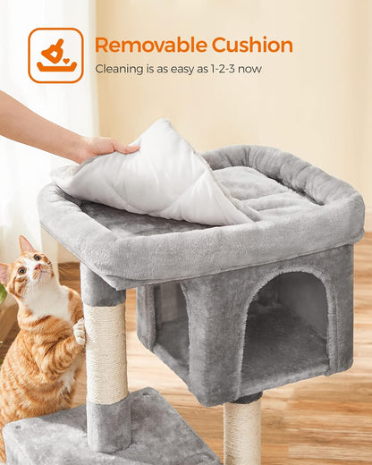 Cat Tree with Sisal-Covered Scratching Posts and 2 Plush Condos Cat Furniture for Kittens Light Gray UPCT61W