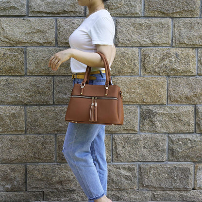 Women Satchel Bags Handle Shoulder Handbags and Purses Pockets Zipper Leather Crossbody Bags