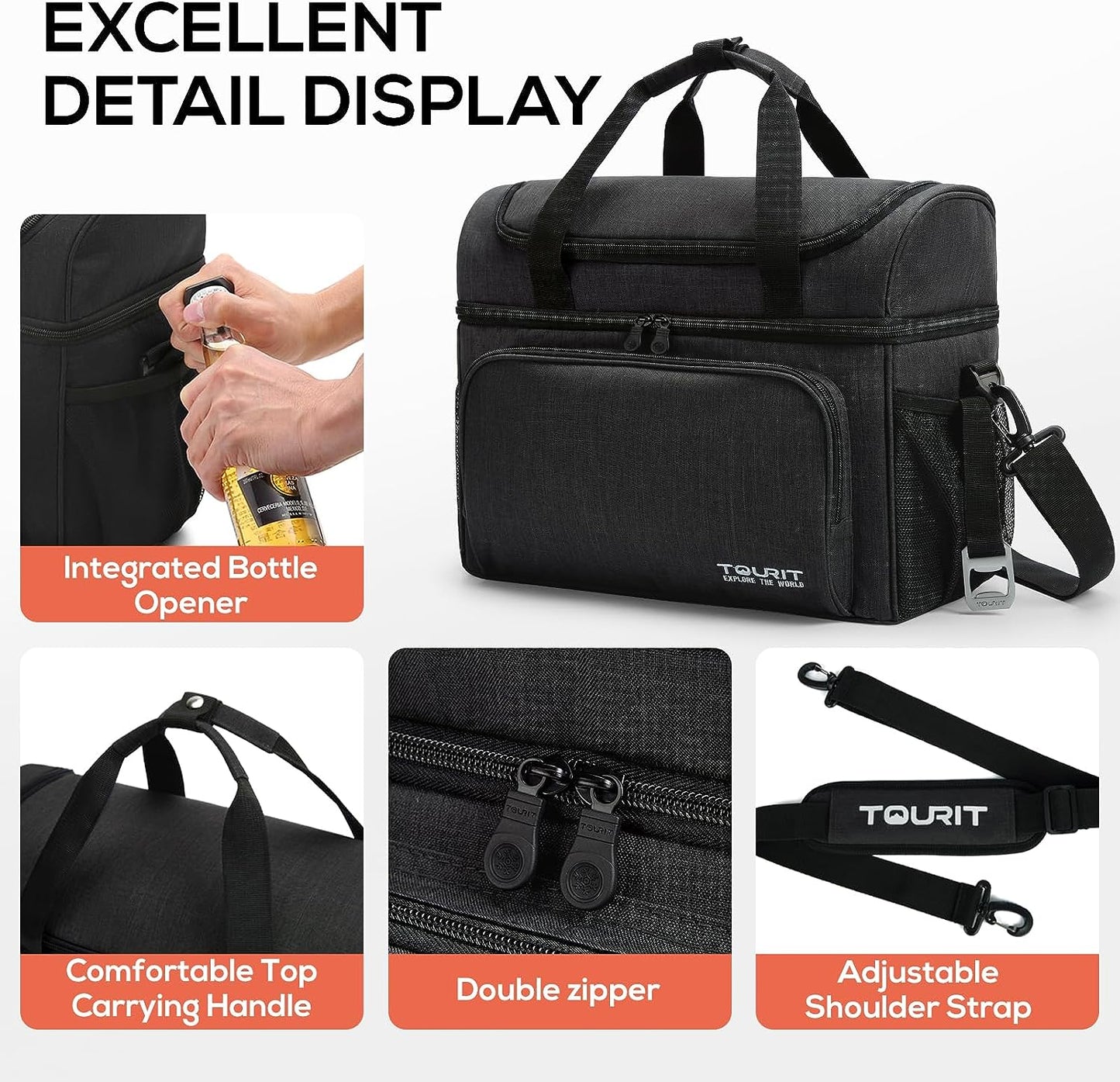 Insulated Cooler Bag 30/36-Can Large Lunch Bag Travel Cooler Tote 22/28L Soft Sided Cooler Bag for Men Women to Picnic, Camping, Beach, Work