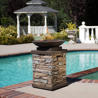 63172 Newcastle Propane Firebowl Column Realistic Look Firepit Heater Lava Rock 40,000 BTU Outdoor Gas Fire Pit 20 Lb, Pack of 1, Natural Stone